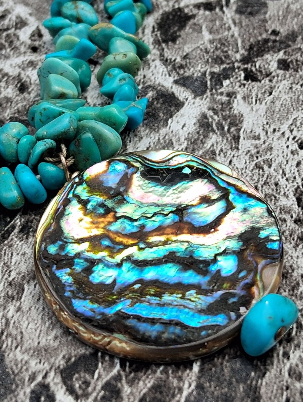 Turquoise Chip Necklace with Natural Abalone Shell Pendant